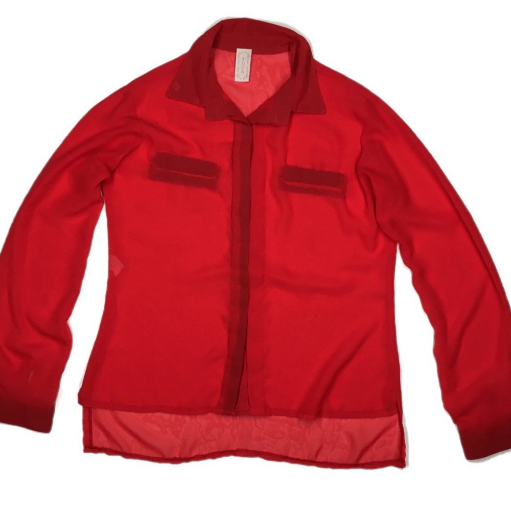 Red Womens Chiffon Button Down Blouse